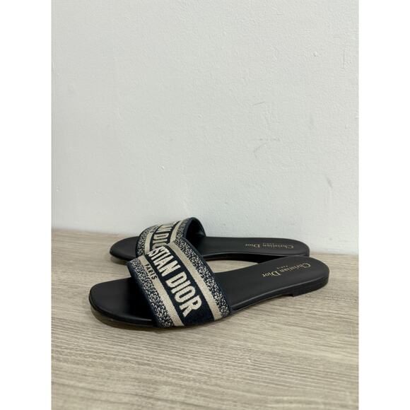 DIOR Dway Embroidered Cotton Flat Slides Sandals Black Women's Size 40 / US 10 - Picture 2 of 7